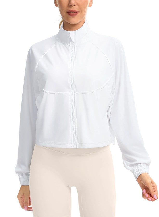Soothfeel Women's Athletic workout Jacket Lightweight UPF 50+ Long Sleeve Sun Protection Shirts Zip Up Cropped Hiking Tops (White, S) - Image 1