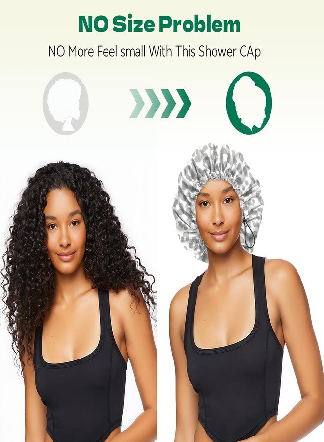 BHAHB 2 PCS Shower Cap Waterproof Double Layer Elastic Adjustable Reusable Hair Bath Caps for Girls Women Cute Aesthetic-Grey - Image 5