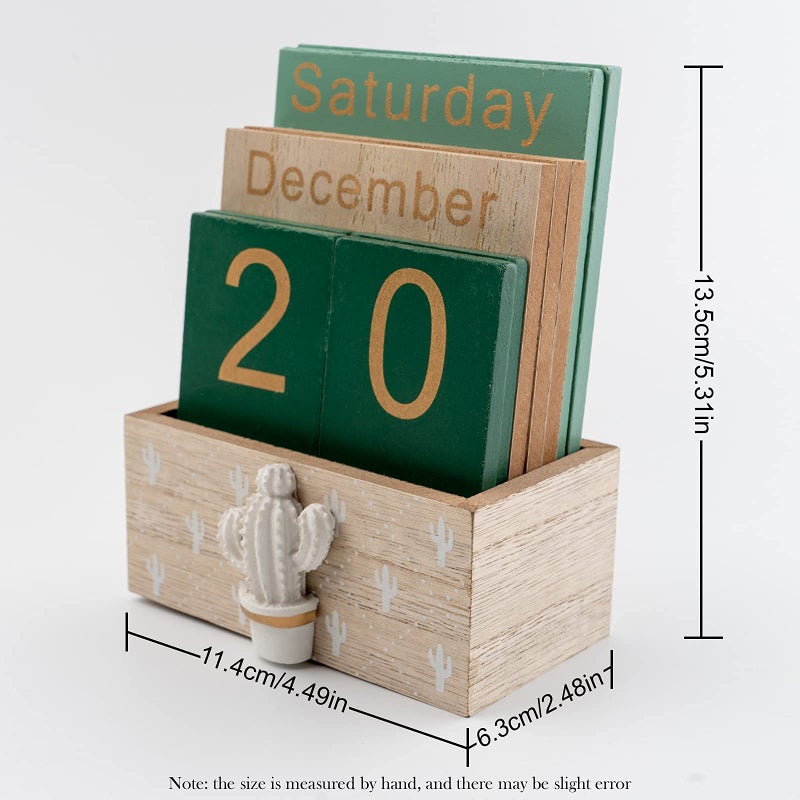 Notakia Perpetual Calendar, Wooden Calendar for Home Office Desk Accessories Vintage Wood Block Calendar(Green) - Image 4