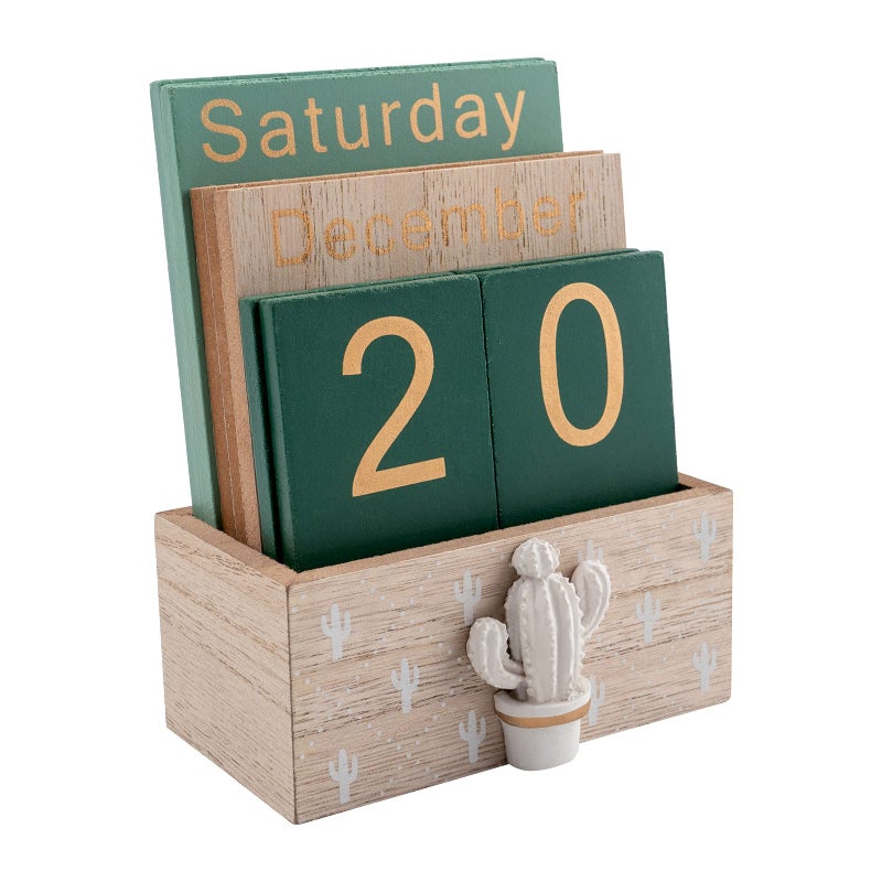 Notakia Perpetual Calendar, Wooden Calendar for Home Office Desk Accessories Vintage Wood Block Calendar(Green) - Image 1