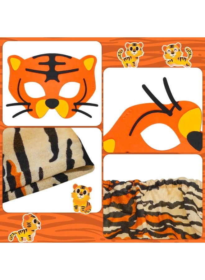 NajmStyle Tiger Costume Kids Skin Print Animal Cape and Mask for Kids Dress Up Costume Birthday Party Gifts for Jungle Theme Party Supplies Cosplay Stage Performance - Image 2