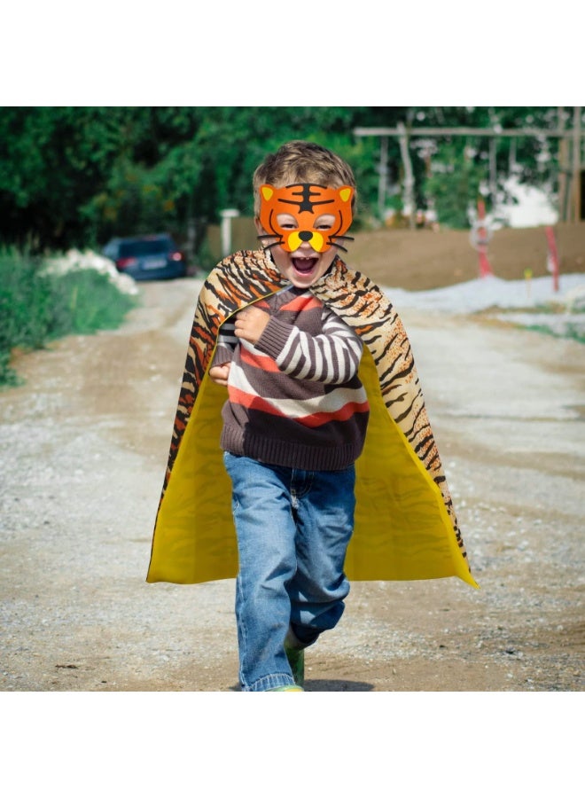 NajmStyle Tiger Costume Kids Skin Print Animal Cape and Mask for Kids Dress Up Costume Birthday Party Gifts for Jungle Theme Party Supplies Cosplay Stage Performance - Image 3