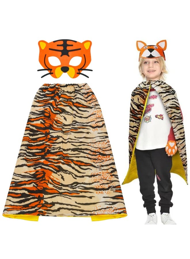 NajmStyle Tiger Costume Kids Skin Print Animal Cape and Mask for Kids Dress Up Costume Birthday Party Gifts for Jungle Theme Party Supplies Cosplay Stage Performance - Image 1