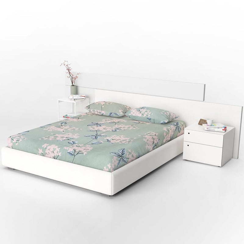 SELBERY SELBERY Floral Printed Cotton Bedsheet for Double Bed Queen Size 90 X 100 inches with 2 Pillow Covers 18 X 28 inches 190 TC Breathable Wrinklefree and Soft Touch Green  - Image 3