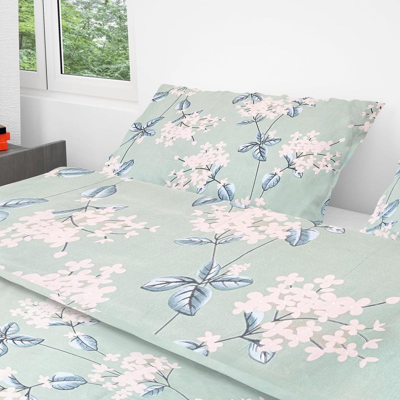 SELBERY SELBERY Floral Printed Cotton Bedsheet for Double Bed Queen Size 90 X 100 inches with 2 Pillow Covers 18 X 28 inches 190 TC Breathable Wrinklefree and Soft Touch Green  - Image 2