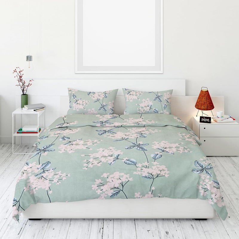 SELBERY SELBERY Floral Printed Cotton Bedsheet for Double Bed Queen Size 90 X 100 inches with 2 Pillow Covers 18 X 28 inches 190 TC Breathable Wrinklefree and Soft Touch Green  - Image 1