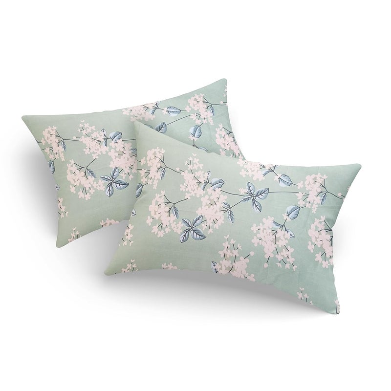 SELBERY SELBERY Floral Printed Cotton Bedsheet for Double Bed Queen Size 90 X 100 inches with 2 Pillow Covers 18 X 28 inches 190 TC Breathable Wrinklefree and Soft Touch Green  - Image 5