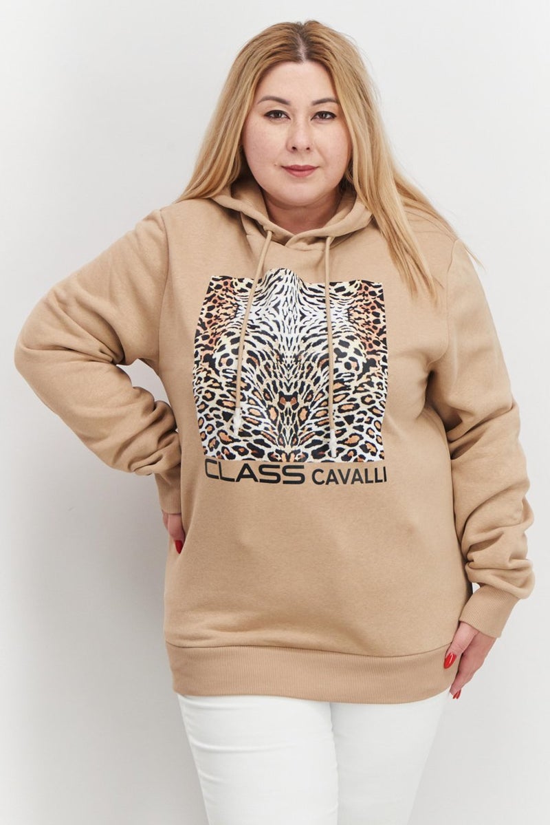 Cavalli Class Women Long Sleeve Graphic Print Hoodie, Brown - Image 1