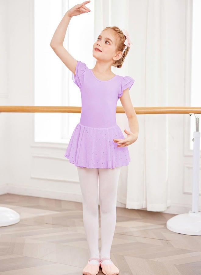 Arshiner Girls Ruffle Sleeve Ballet Dance Dress Tutu Skirted Leotard, Lilac, 6-7 years - Image 5