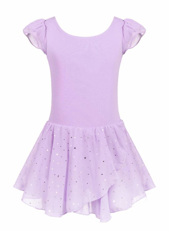 Arshiner Girls Ruffle Sleeve Ballet Dance Dress Tutu Skirted Leotard, Lilac, 6-7 years - Image 1