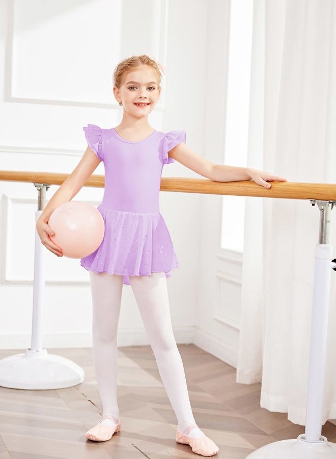Arshiner Girls Ruffle Sleeve Ballet Dance Dress Tutu Skirted Leotard, Lilac, 6-7 years - Image 4
