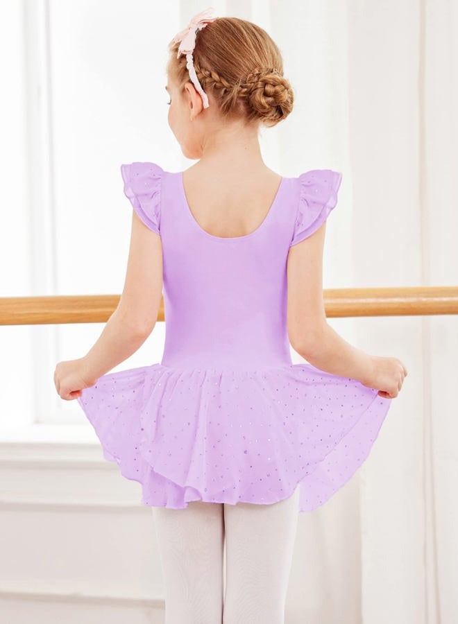 Arshiner Girls Ruffle Sleeve Ballet Dance Dress Tutu Skirted Leotard, Lilac, 6-7 years - Image 3