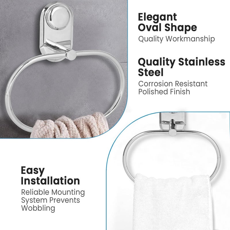 Pivalo Pivalo Stainless Steel Towel Ring Oval Hand Towels Hanger Napkin Holder Stand Bathroom Accessories for Kitchen Home & Wash Basin (Pack of 1)  - Image 2
