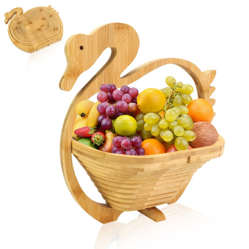 MYOSOTIS Foldable Fruit Basket Collapsible Bamboo Fruit and Veggie Basket Fruit Bowl Holder and Dried Fruit Basket For Holiday Party (Duck) - Image 1