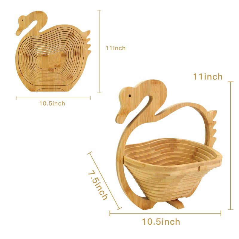 MYOSOTIS Foldable Fruit Basket Collapsible Bamboo Fruit and Veggie Basket Fruit Bowl Holder and Dried Fruit Basket For Holiday Party (Duck) - Image 2