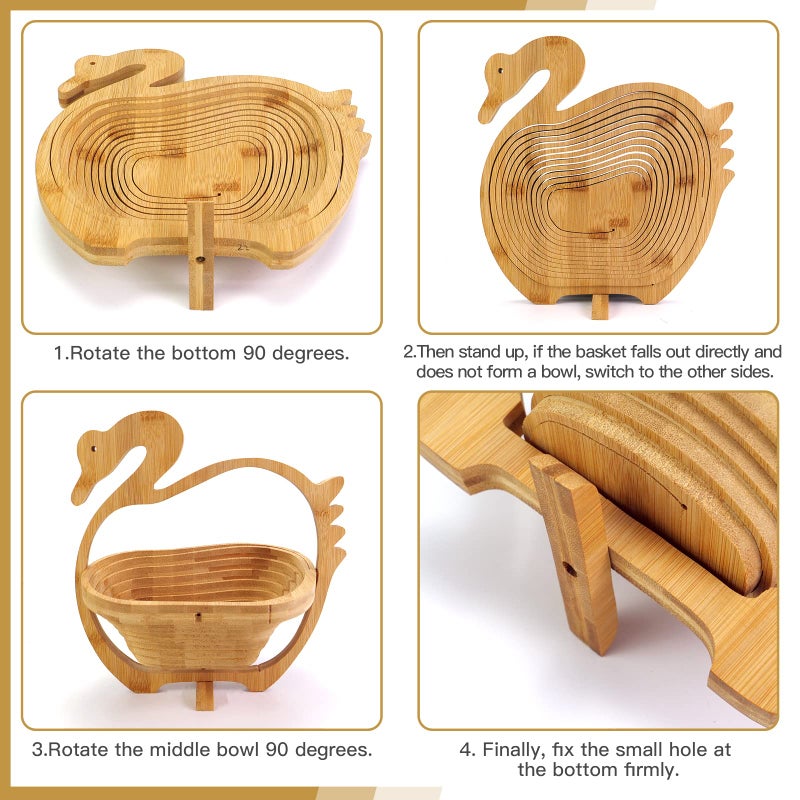 MYOSOTIS Foldable Fruit Basket Collapsible Bamboo Fruit and Veggie Basket Fruit Bowl Holder and Dried Fruit Basket For Holiday Party (Duck) - Image 5