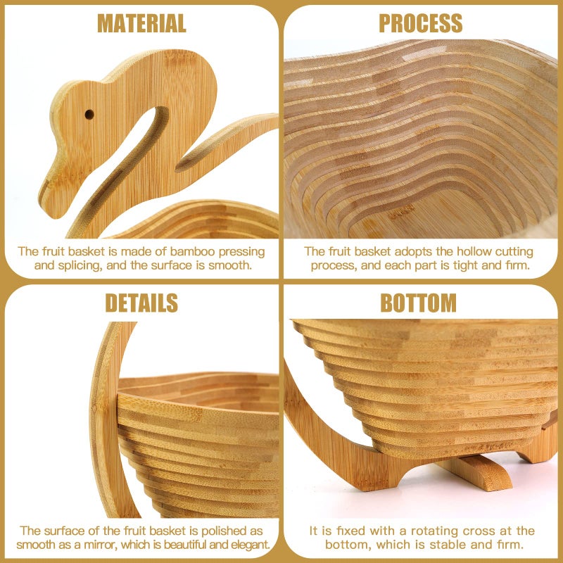 MYOSOTIS Foldable Fruit Basket Collapsible Bamboo Fruit and Veggie Basket Fruit Bowl Holder and Dried Fruit Basket For Holiday Party (Duck) - Image 3