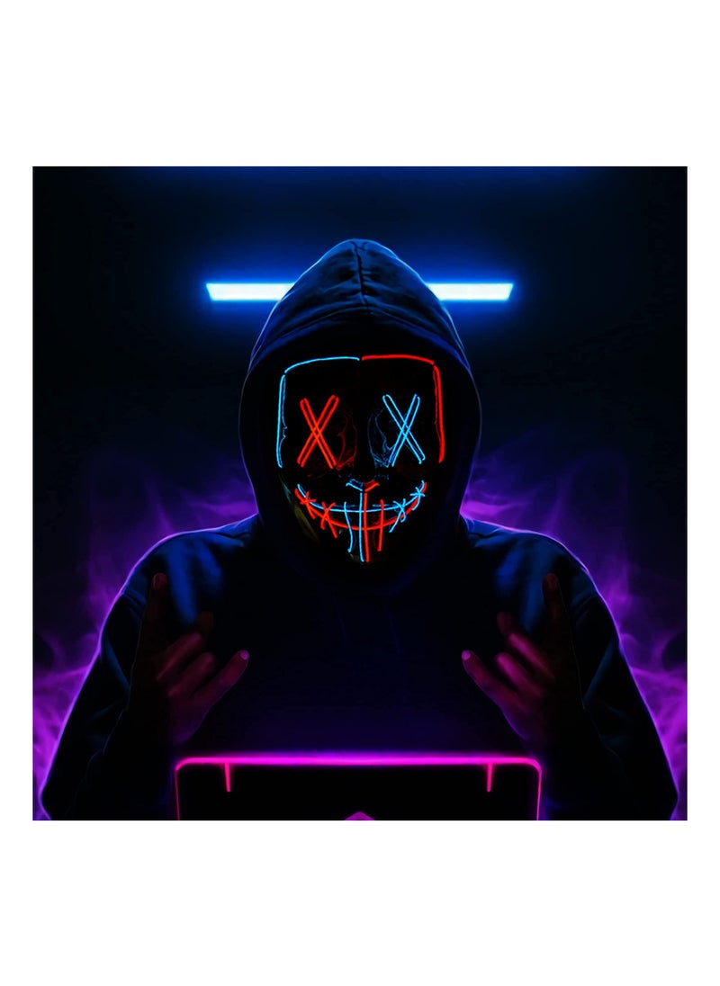 SYOSI - Party LED Masks,  Halloween Mask,Scary Mask,LED Lighted Face Transforming Mask, Mask Neon Horror Fun Mask Adult Fancy Dress for Carnivals,Masquerades and Cosplay Costume Parties(Red+Ice Blue) - Image 1