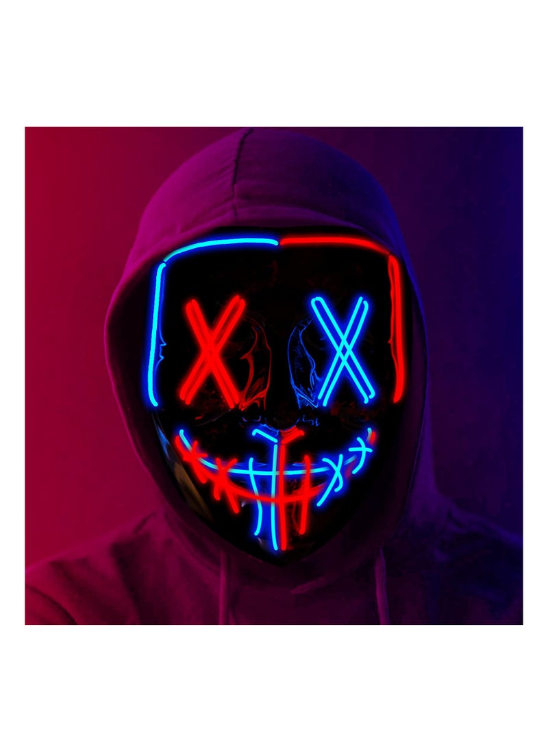 SYOSI - Party LED Masks,  Halloween Mask,Scary Mask,LED Lighted Face Transforming Mask, Mask Neon Horror Fun Mask Adult Fancy Dress for Carnivals,Masquerades and Cosplay Costume Parties(Red+Ice Blue) - Image 1