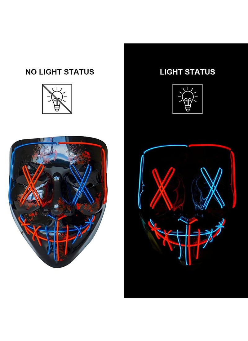 SYOSI - Party LED Masks,  Halloween Mask,Scary Mask,LED Lighted Face Transforming Mask, Mask Neon Horror Fun Mask Adult Fancy Dress for Carnivals,Masquerades and Cosplay Costume Parties(Red+Ice Blue) - Image 1