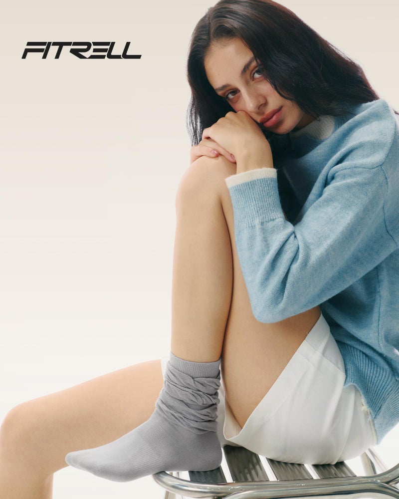 FITRELL Slouch Crew Socks for Women, Pre-sewn Slouch Look Soft Cotton Mid Calf Retro Cute Socks 3 Pairs (Can't Straighten), White+Grey+Black, Small-Medium - Image 2