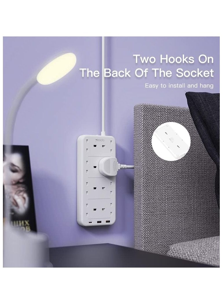 Yesido مقبس طاقة YESIDO بسعة 3250 واط مع 8 منافذ تكييف هواء و 2 متر مع منافذ شحن سريعة PD و QC USB. - Image 2