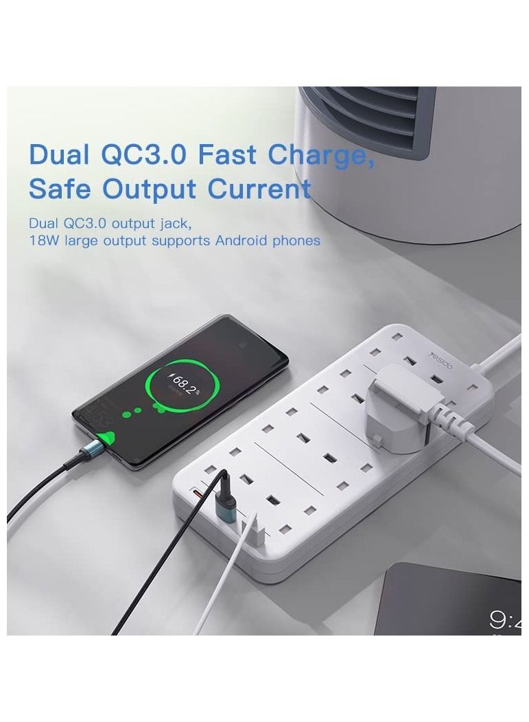 Yesido مقبس طاقة YESIDO بسعة 3250 واط مع 8 منافذ تكييف هواء و 2 متر مع منافذ شحن سريعة PD و QC USB. - Image 5