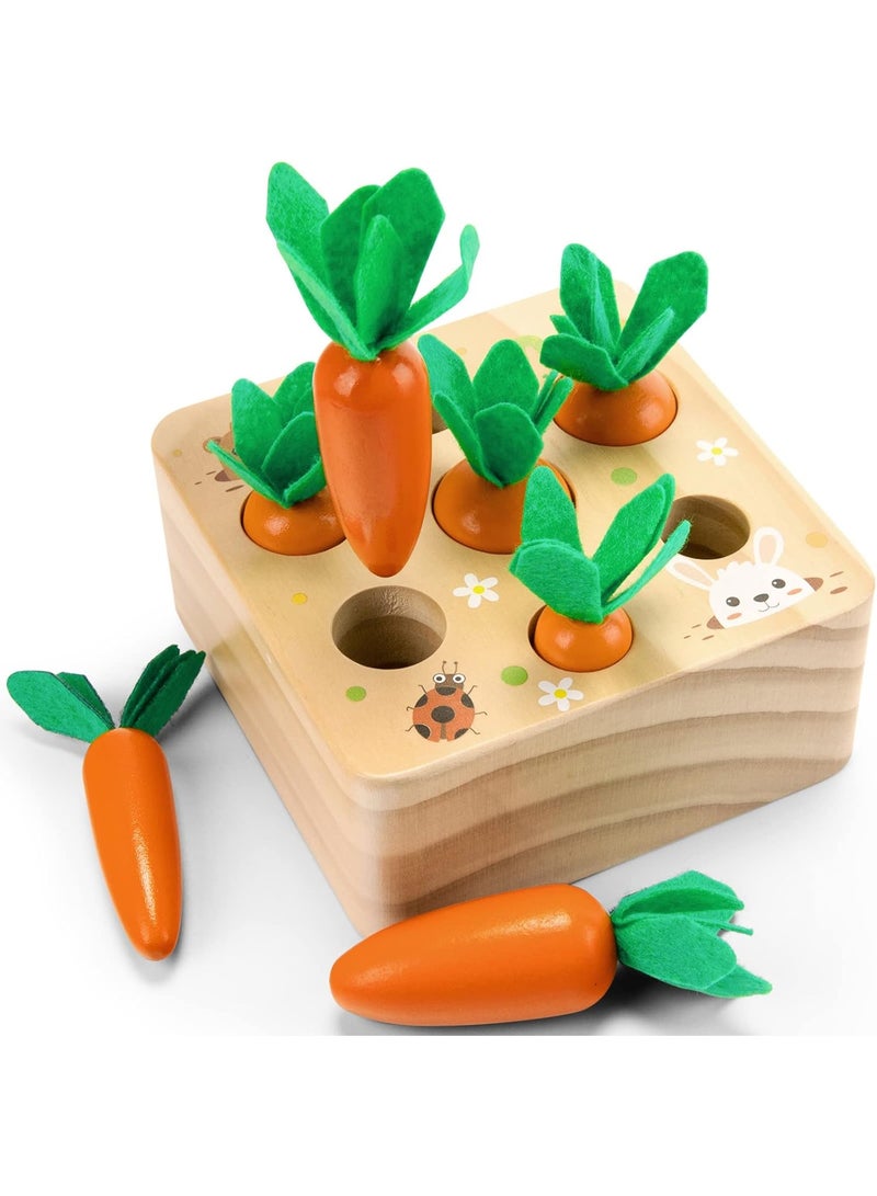 MAGIC VAULT Montessori Toys for Babies 6-12 Months, Wooden Toys Developmental Shape Sorting & Matching Puzzle Carrots Harvest Game, Birthday Gifts for Toddlers Babies Boys and Girls - Image 1