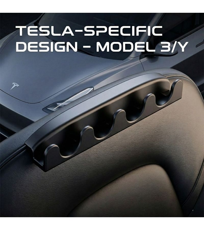 Set Of 2 Black Creative Car Seat Headrest Organizers For Tesla Models 2021 To 2025 Storage Solution For Bags Keys And Groceries - Image 1