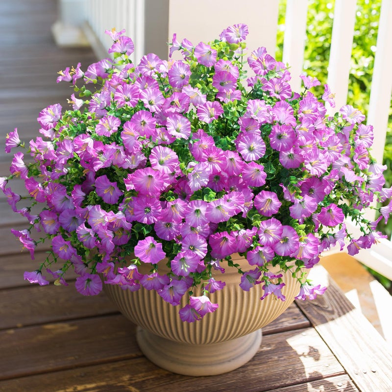 HyeFlora Artificial Flowers for Outdoors Spring Decoration, 12 Bundles Fake Silk Outside Purple Morning Glory UV Resistant Look Real Faux Plants for Planter Front Door Porch Patio Yard Gardens Balcony - Image 1