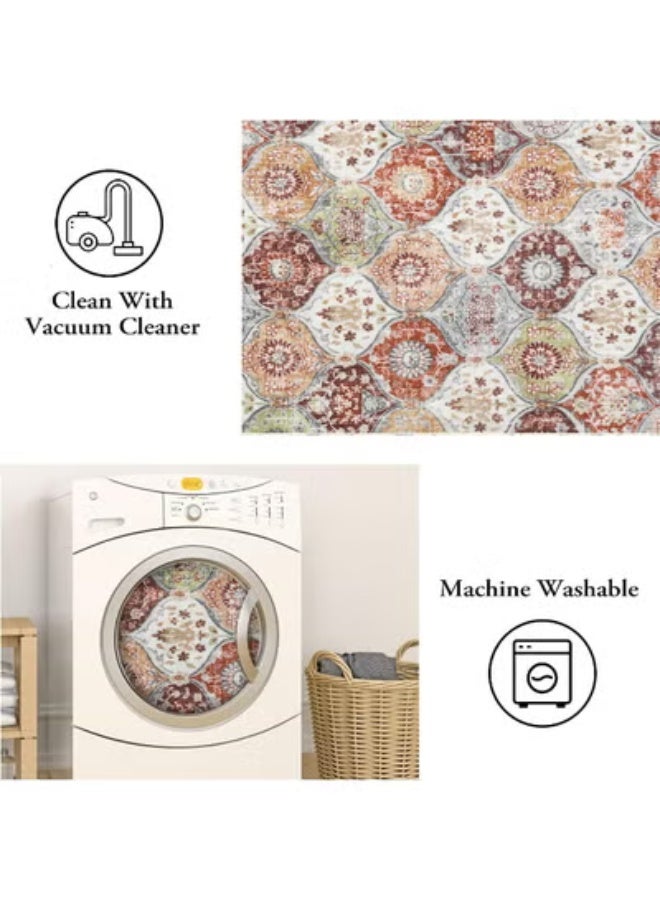 LEFAFA Area Rugs for Living Room, Moroccan Trellis Washable Small Area Rug, Non-slip Oriental Accent Throw Carpet for Kitchen, Office, Entryway Bathroom, Bedroom, Dining Room - Image 3