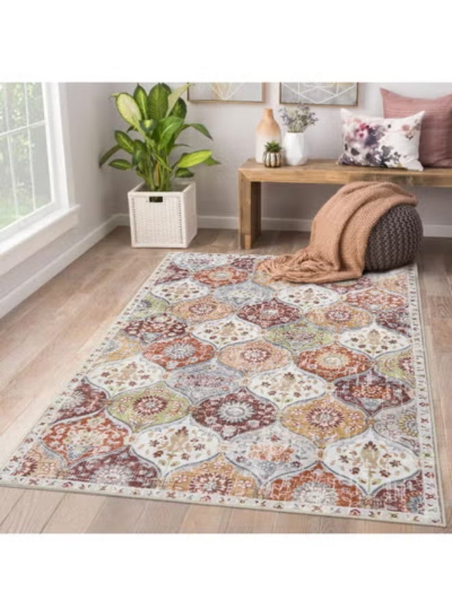 LEFAFA Area Rugs for Living Room, Moroccan Trellis Washable Small Area Rug, Non-slip Oriental Accent Throw Carpet for Kitchen, Office, Entryway Bathroom, Bedroom, Dining Room - Image 1