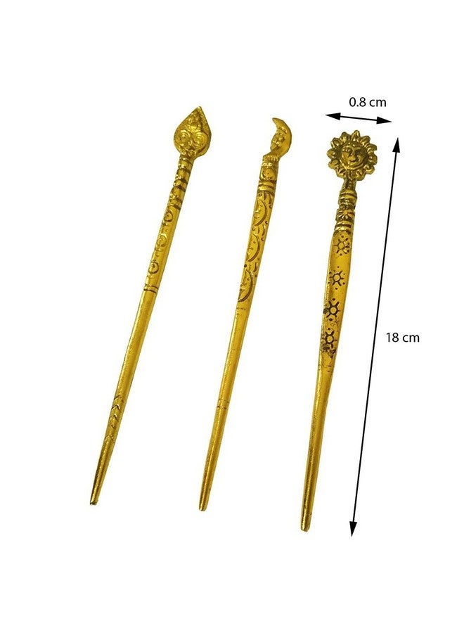 Salvus App SOLUTIONS Beautiful oxidised Metal Work Golden Hair Stick for Girls-Set of 3, Juda Stick for Women, Juda Pin (Assorted) - Image 2