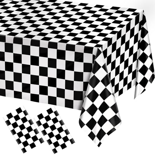 WNINK 2 Pack Black and White Gingham Tablecloth Rectangular Buffalo Checkered Tablecloths Disposable Plastic Plaid Table Cover for Parties, Outdoor Picnic, Birthday, Wedding, Camping 54 × 108 Inch - Image 1