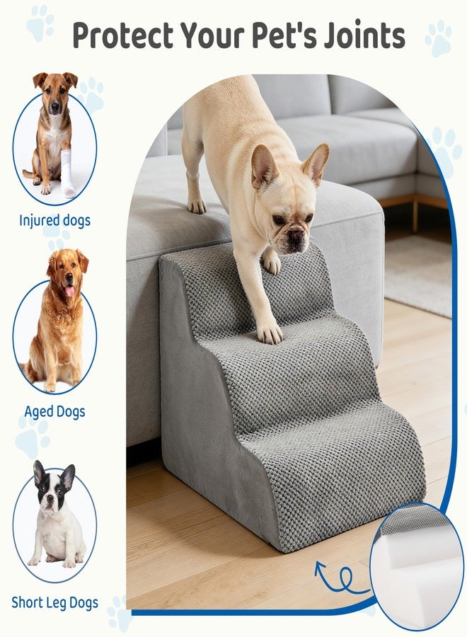 DUMOS Dog Stairs Ramp for Small Dogs and Cats, 3-Step Curved Pet Dog Steps with High-Density Foam for Puppy and Older Cats, Indoor Non-Slip Pet Ladder Ramp Stairs for Couch, High Beds, Sofa, Car, Grey - Image 5
