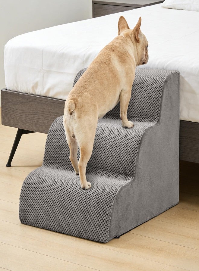 DUMOS Dog Stairs Ramp for Small Dogs and Cats, 3-Step Curved Pet Dog Steps with High-Density Foam for Puppy and Older Cats, Indoor Non-Slip Pet Ladder Ramp Stairs for Couch, High Beds, Sofa, Car, Grey - Image 2
