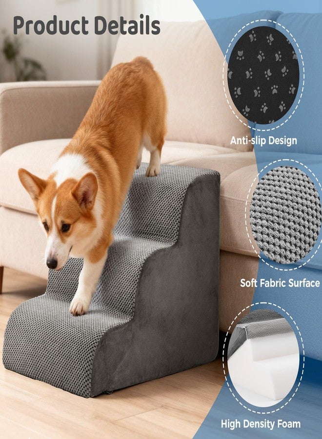 DUMOS Dog Stairs Ramp for Small Dogs and Cats, 3-Step Curved Pet Dog Steps with High-Density Foam for Puppy and Older Cats, Indoor Non-Slip Pet Ladder Ramp Stairs for Couch, High Beds, Sofa, Car, Grey - Image 4