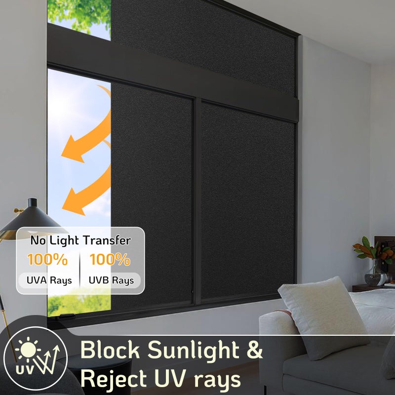 LUTE Blackout Window Film, Light Blocking Room Darkening Frosted Privacy Cling for Glass, Black Out Shades Window Tint for Day Sleep, Static Cling Sun Blocking Blackout Cover, 17.5" x 78.7" - Image 4