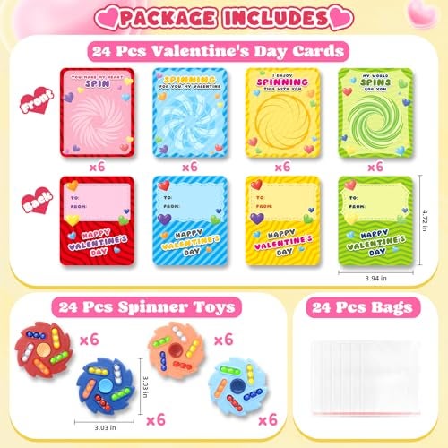 AuroTops 24 Pack Valentines Day Cards for Kids with Spinner Fidget Toys for Kids Spinner Toys BulkKids Valentines Day CardsValentines Party Favors Classroom Exchange Gifts for Boys Girls Gift - Image 5