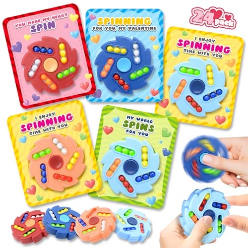AuroTops 24 Pack Valentines Day Cards for Kids with Spinner Fidget Toys for Kids Spinner Toys BulkKids Valentines Day CardsValentines Party Favors Classroom Exchange Gifts for Boys Girls Gift - Image 1
