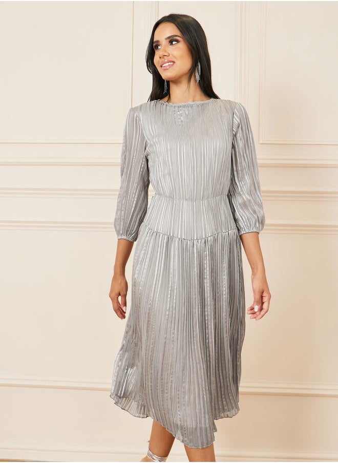 Styli - Lurex Striped Pleated Tiered Midi Dress - Image 1