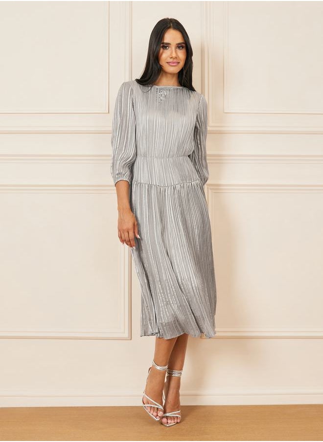 Styli - Lurex Striped Pleated Tiered Midi Dress - Image 1