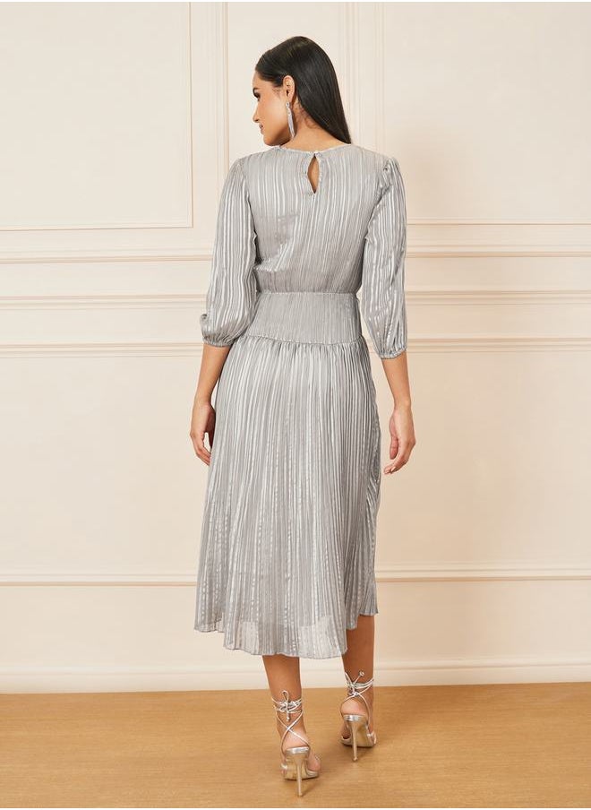 Styli - Lurex Striped Pleated Tiered Midi Dress - Image 1