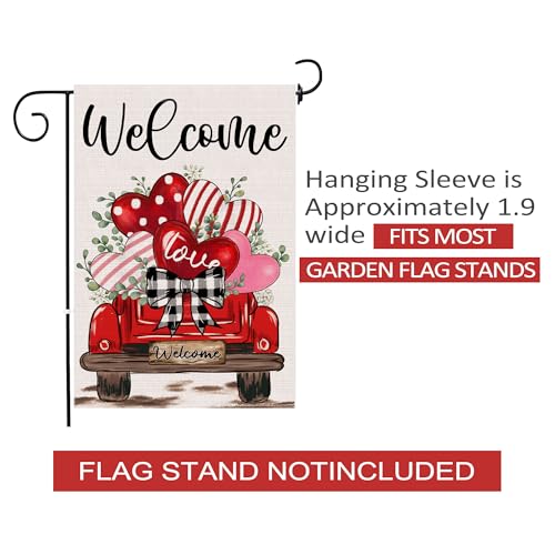 JNDJE Valentine's Day Garden Flag, Valentines Flag 12x18 Double Sided Decorations, Red Truck Small Flag for Outdoor - Image 4