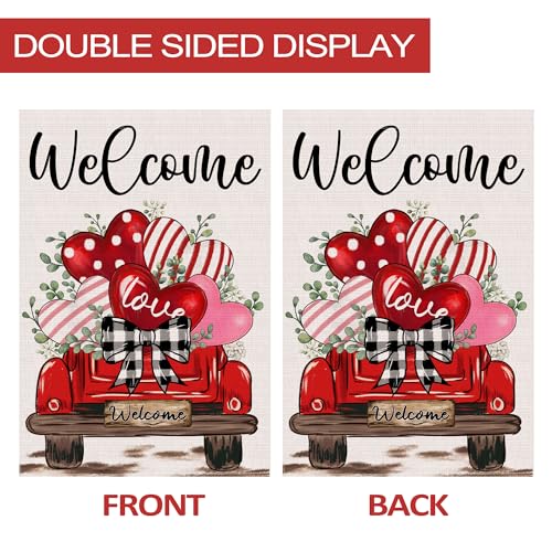 JNDJE Valentine's Day Garden Flag, Valentines Flag 12x18 Double Sided Decorations, Red Truck Small Flag for Outdoor - Image 3