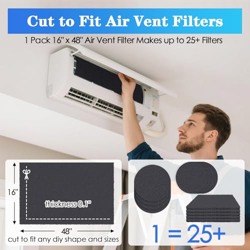 WAWINY Carbon Activated Air Filter, 16"x48" Cut to Fit Carbon Filter Charcoal Sheet Replacement Charcoal Pad for Air Purifiers Window AC Vent Range Hood - Image 3