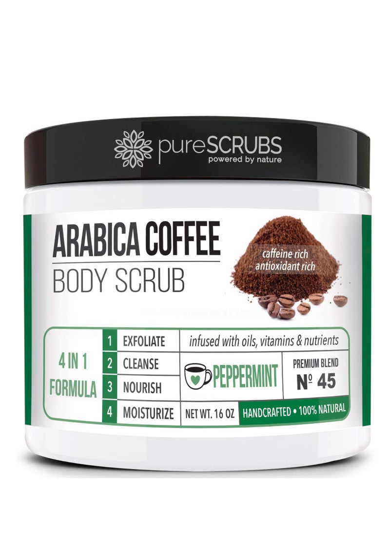 pureSCRUBS - pureSCRUBS Premium Organic Arabica Coffee Body Scrub Set - PEPPERMINT BLEND 16oz Anti Cellulite Scrub With Essential Oils & Nutrients + FREE Wooden Spoon, Loofah & Mini Organic Exfoliating Bar Soap - Image 1