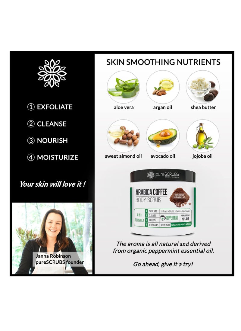 pureSCRUBS - pureSCRUBS Premium Organic Arabica Coffee Body Scrub Set - PEPPERMINT BLEND 16oz Anti Cellulite Scrub With Essential Oils & Nutrients + FREE Wooden Spoon, Loofah & Mini Organic Exfoliating Bar Soap - Image 1