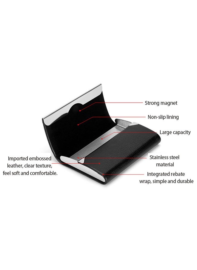 Generic Business Card Holder Case Black Fashion Professional PU Leather Business Card Carrier Luxury Metal Name Card Holder with Magnetic Shut Wallet Credit Card ID Case for Men Women Best Gift  - Image 2