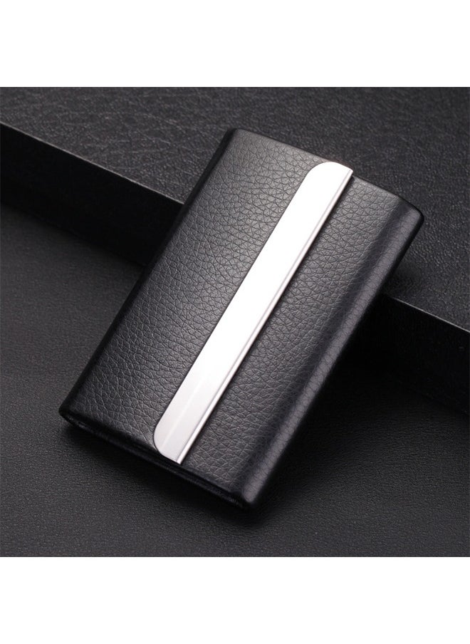 Generic Business Card Holder Case Black Fashion Professional PU Leather Business Card Carrier Luxury Metal Name Card Holder with Magnetic Shut Wallet Credit Card ID Case for Men Women Best Gift  - Image 4